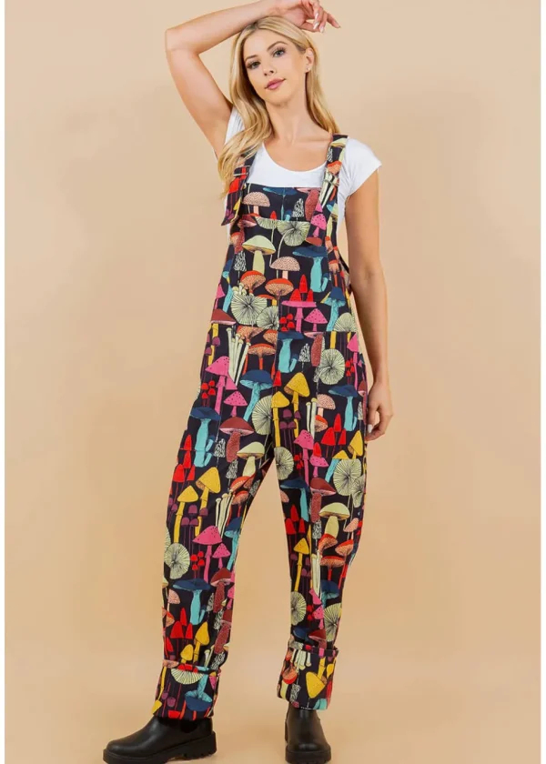 LA Soul Ayla Mushroom Reality Dungarees Black