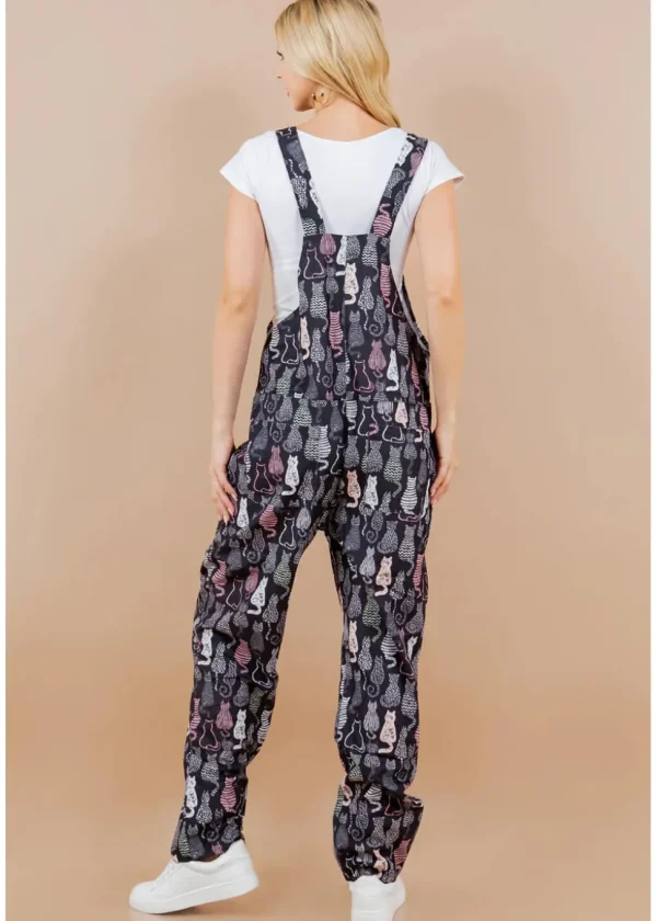 LA Soul Ayla Retro Cats Dungarees Black