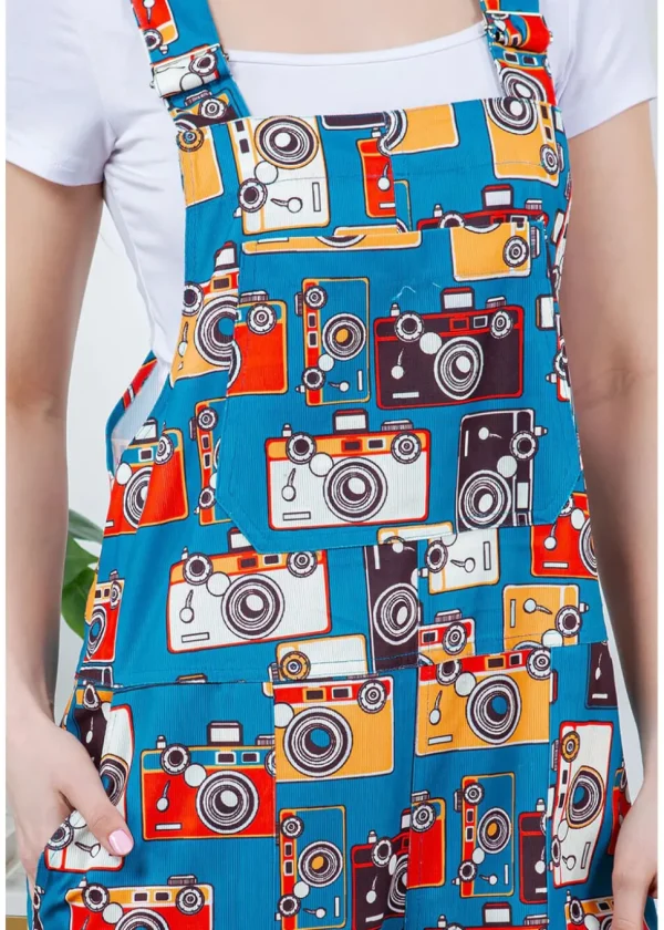 LA Soul Ayla Vintage Camera Dungarees Blue
