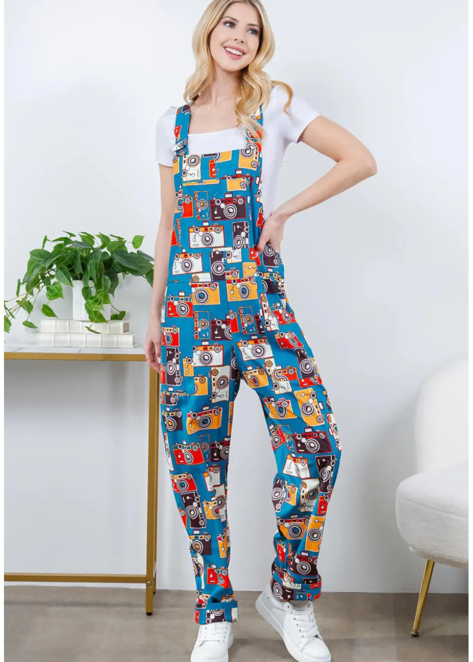 LA Soul Ayla Vintage Camera Dungarees Blue