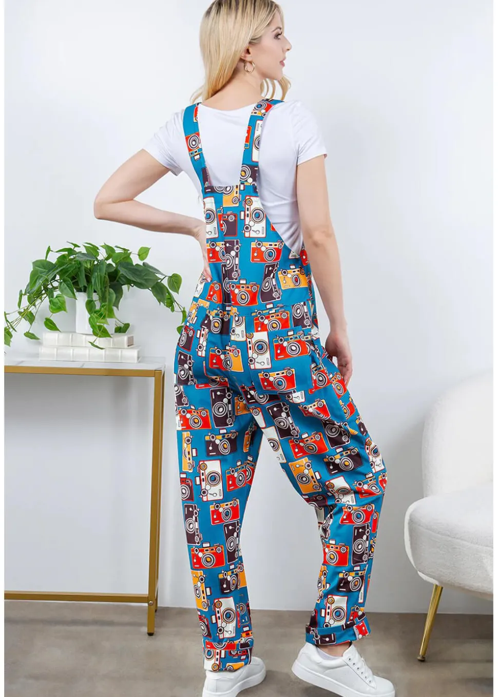 LA Soul Ayla Vintage Camera Dungarees Blue