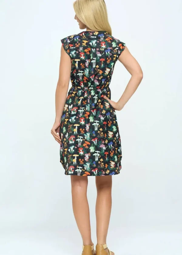 LA Soul Emma Mushroom Garden V-Neck A-Line Dress Black
