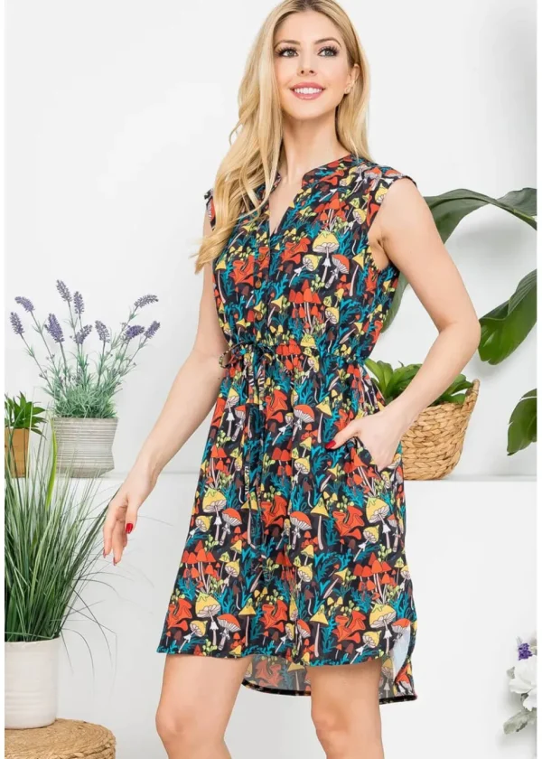 LA Soul Emma Retro Mushroom V-Neck A-Line Dress Black