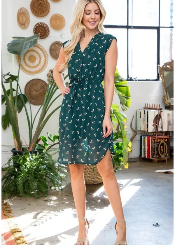 LA Soul Emma Sparkling Bee V-Neck A-Line Dress Green