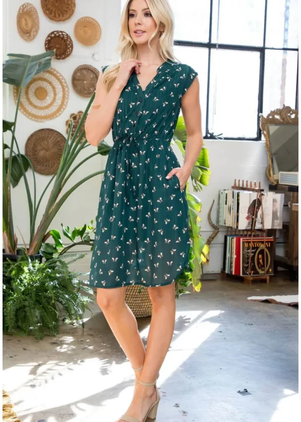 LA Soul Emma Sparkling Bee V-Neck A-Line Dress Green