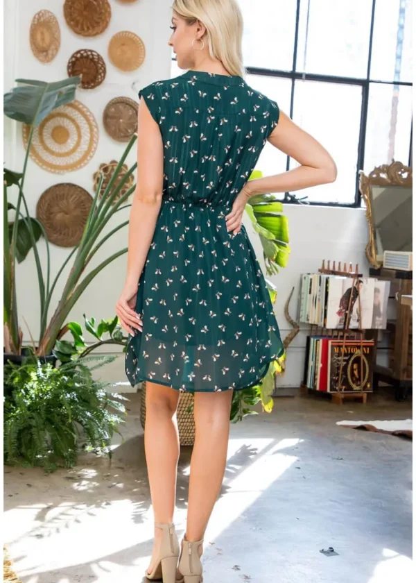 LA Soul Emma Sparkling Bee V-Neck A-Line Dress Green