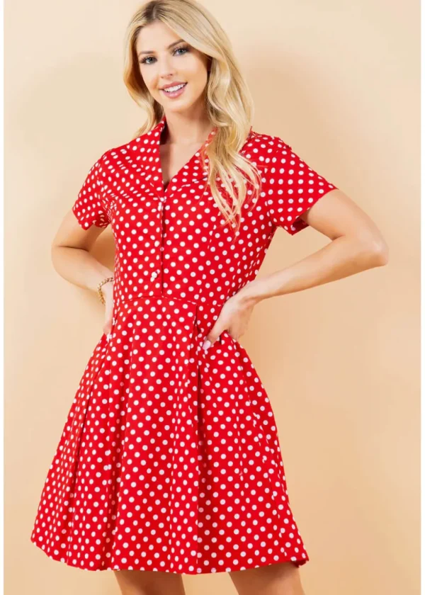 LA Soul Fleur Polkadot A-Line Dress Red