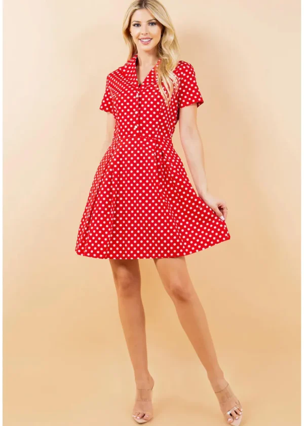 LA Soul Fleur Polkadot A-Line Dress Red