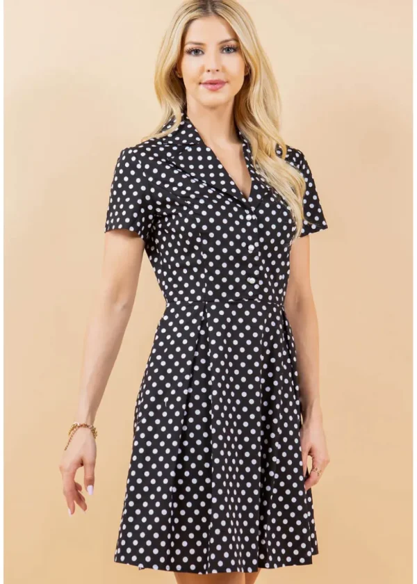 LA Soul Fleur Polkadot A-Line Dress Black