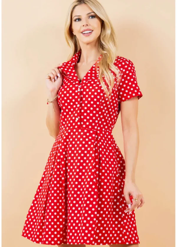 LA Soul Fleur Polkadot A-Line Dress Red