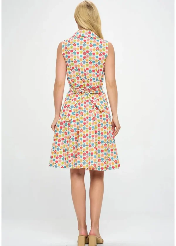 LA Soul Mila Retro Flowers A-Line Dress Cream