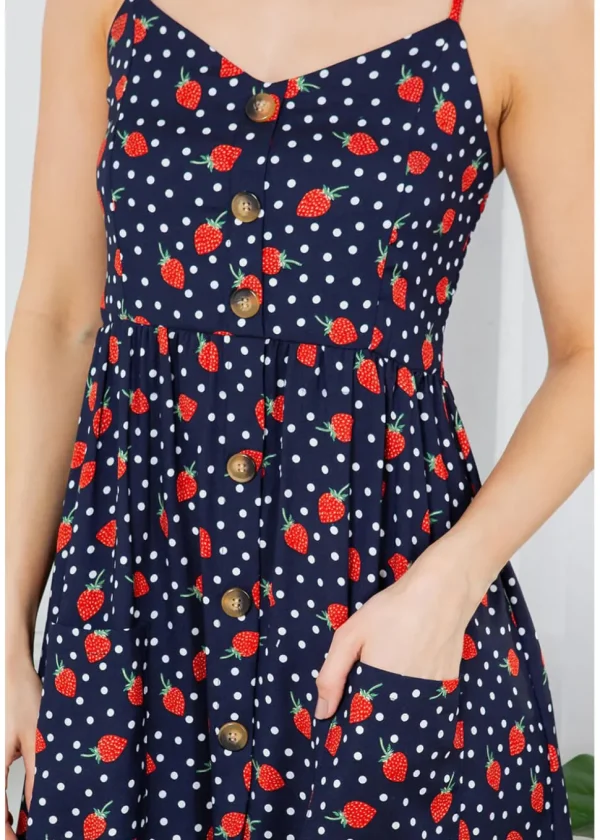 LA Soul Misty Strawberry Polkadot Maxi Dress Navy