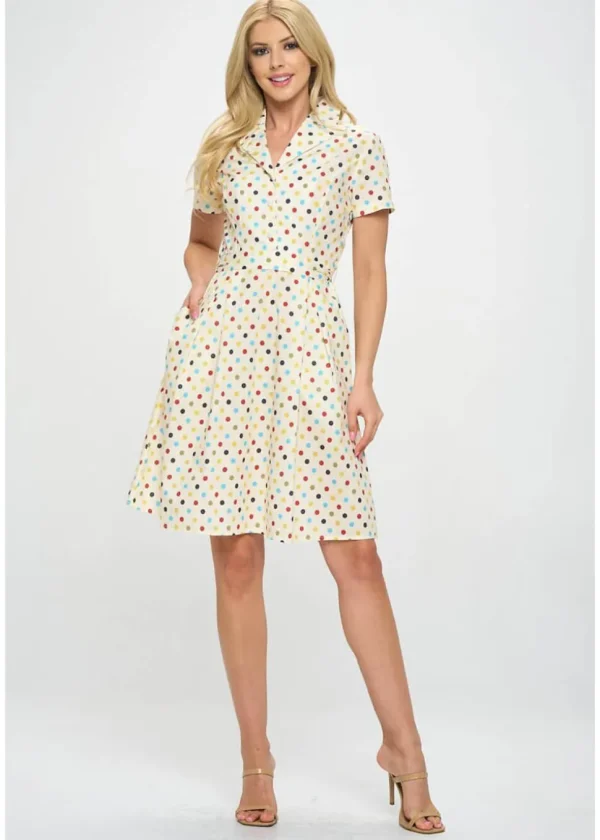 LA Soul Nova Party Polkadot A-Line Dress Cream