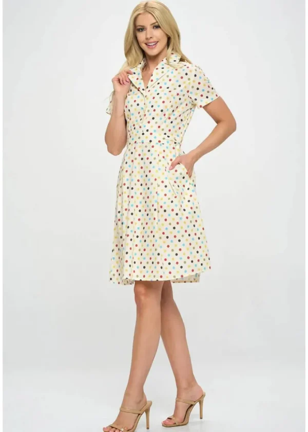 LA Soul Nova Party Polkadot A-Line Dress Cream