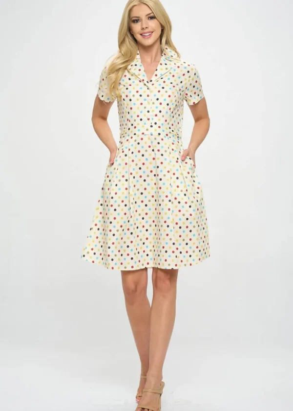LA Soul Nova Party Polkadot A-Line Dress Cream