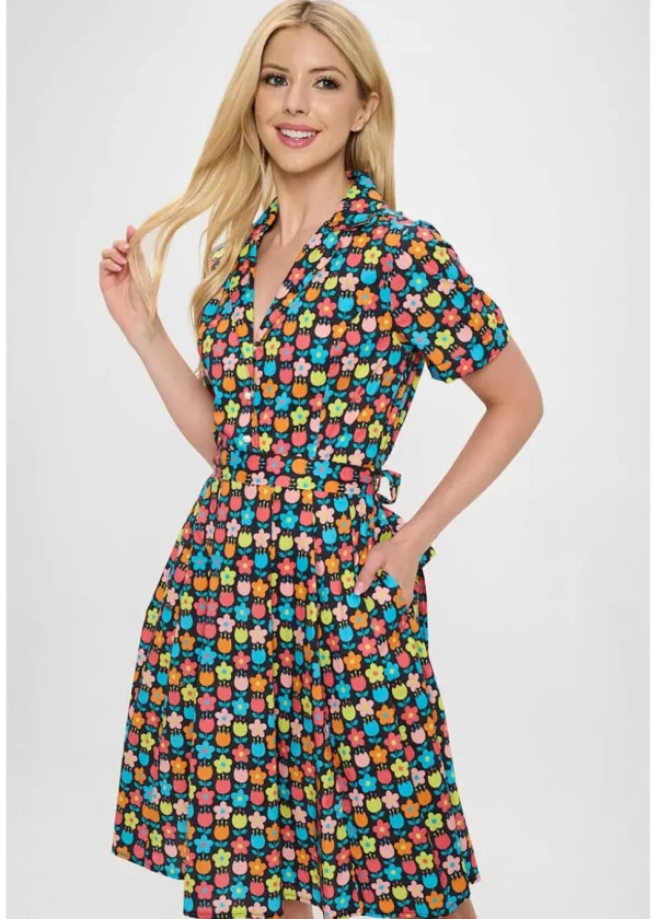LA Soul Nova Retro Flowers A-Line Dress Black