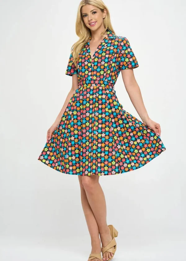LA Soul Nova Retro Flowers A-Line Dress Black