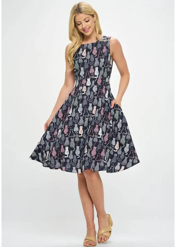 LA Soul Olivia Retro Cats A-Line Dress Black