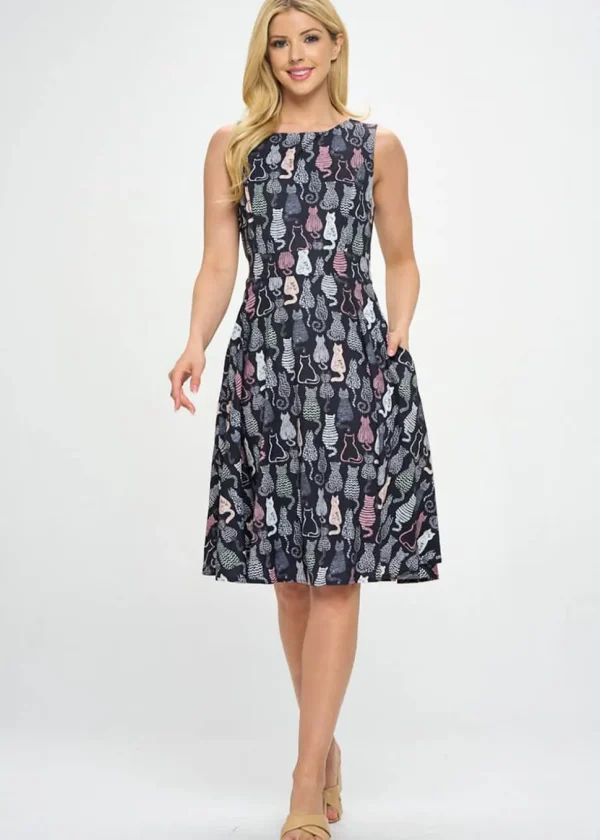 LA Soul Olivia Retro Cats A-Line Dress Black