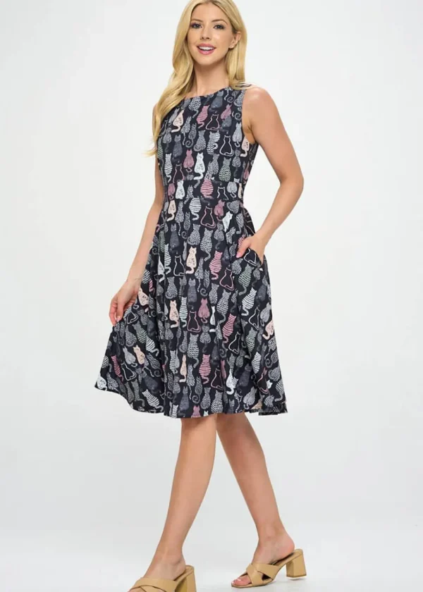 LA Soul Olivia Retro Cats A-Line Dress Black