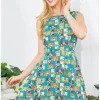 LA Soul Zoey Vintage Camera Skater Dress Green