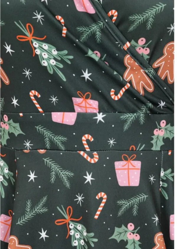 Lady V Lyra Gingerbread Christmas 50's Swing Dress Green