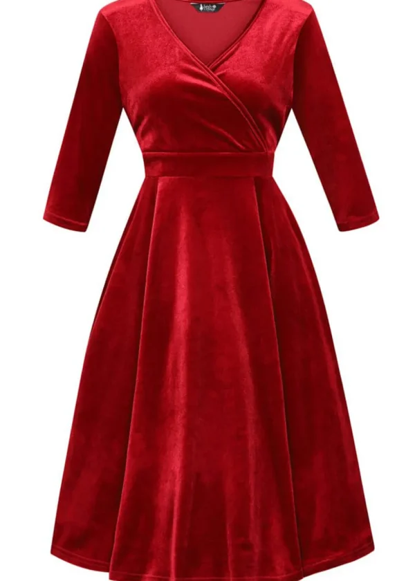 Lady V Lyra Velvet 50's Swing Dress Red