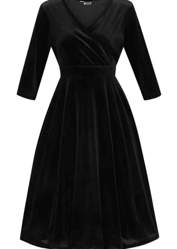 Lady V Lyra Velvet 50's Swing Dress Black