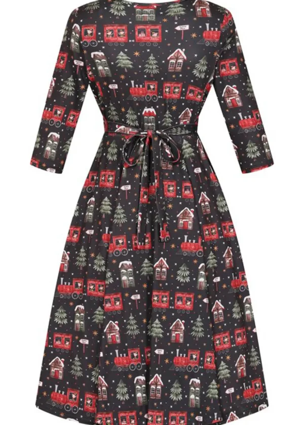 Lady V Lyra Xmas Express Christmas 50's Swing Dress Black