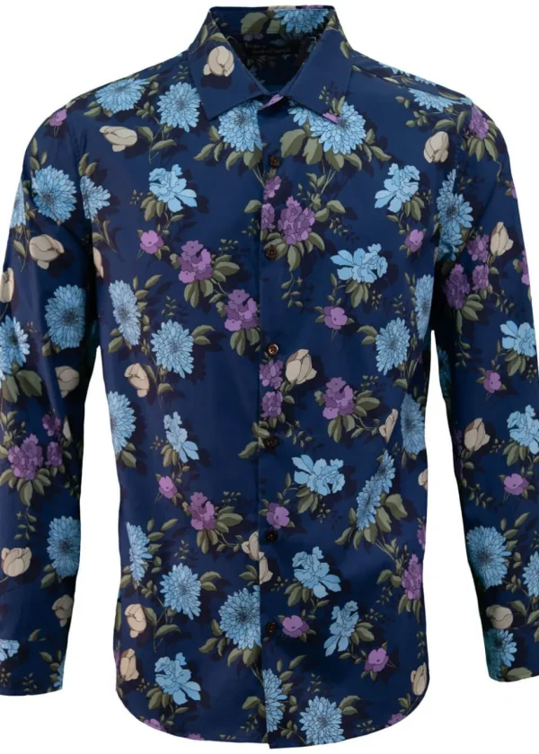 Lords of Harlech Nigel Augustus Floral Shirt Navy