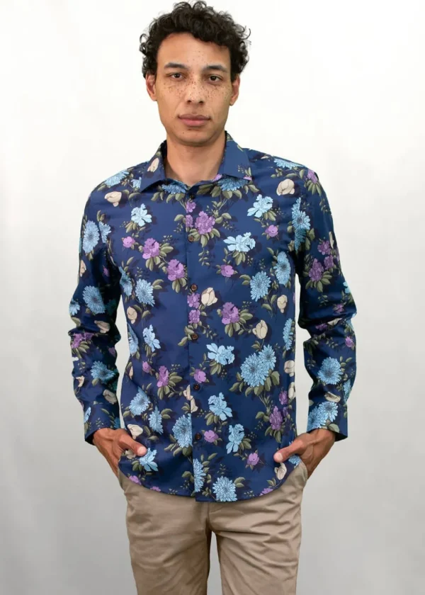 Lords of Harlech Nigel Augustus Floral Shirt Navy