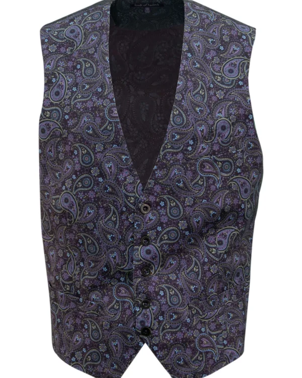 Lords of Harlech Wilbur Tribune Paisley Waistcoat Plum