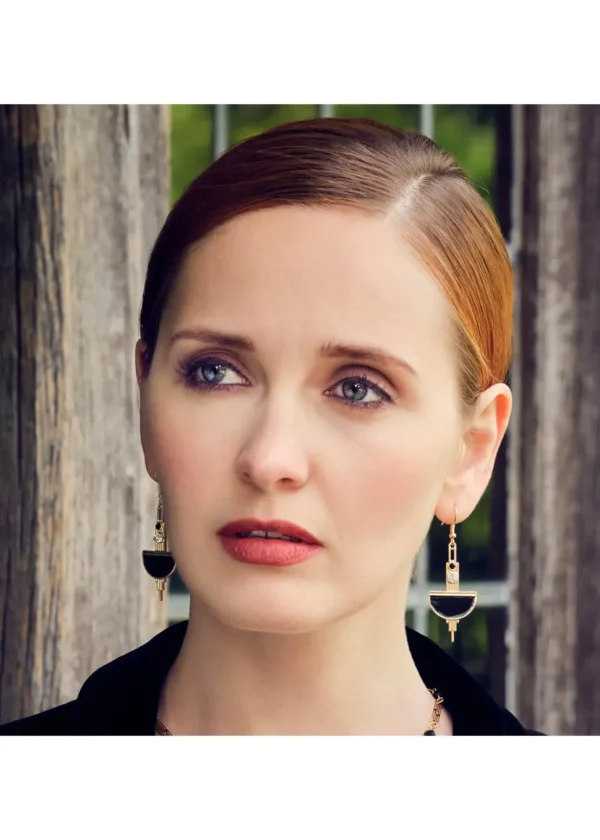 Love Vintage Art Deco 20's Earrings Black Gold