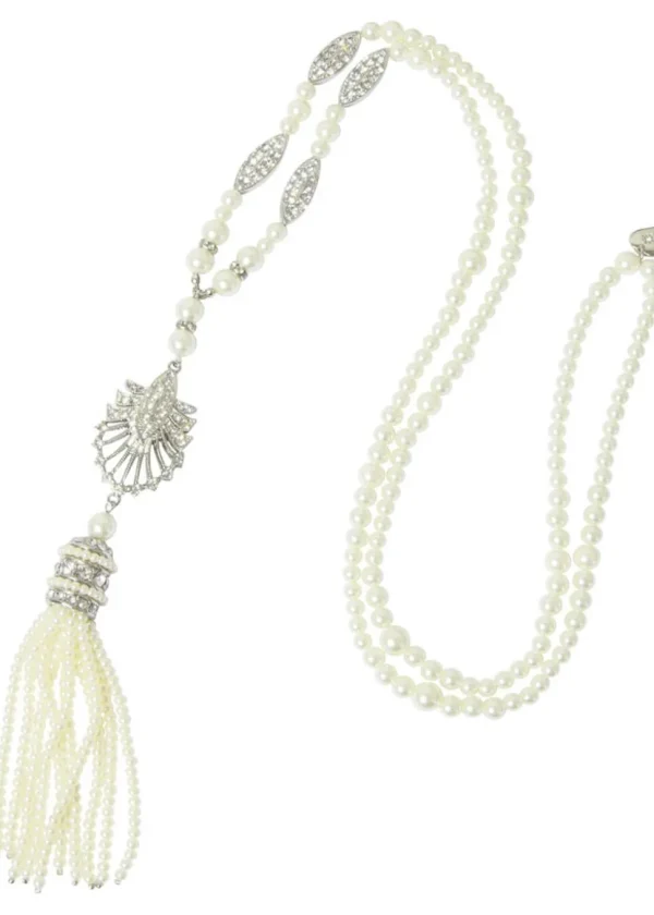 Love Vintage Art Deco Tassel 20's Necklace Cream