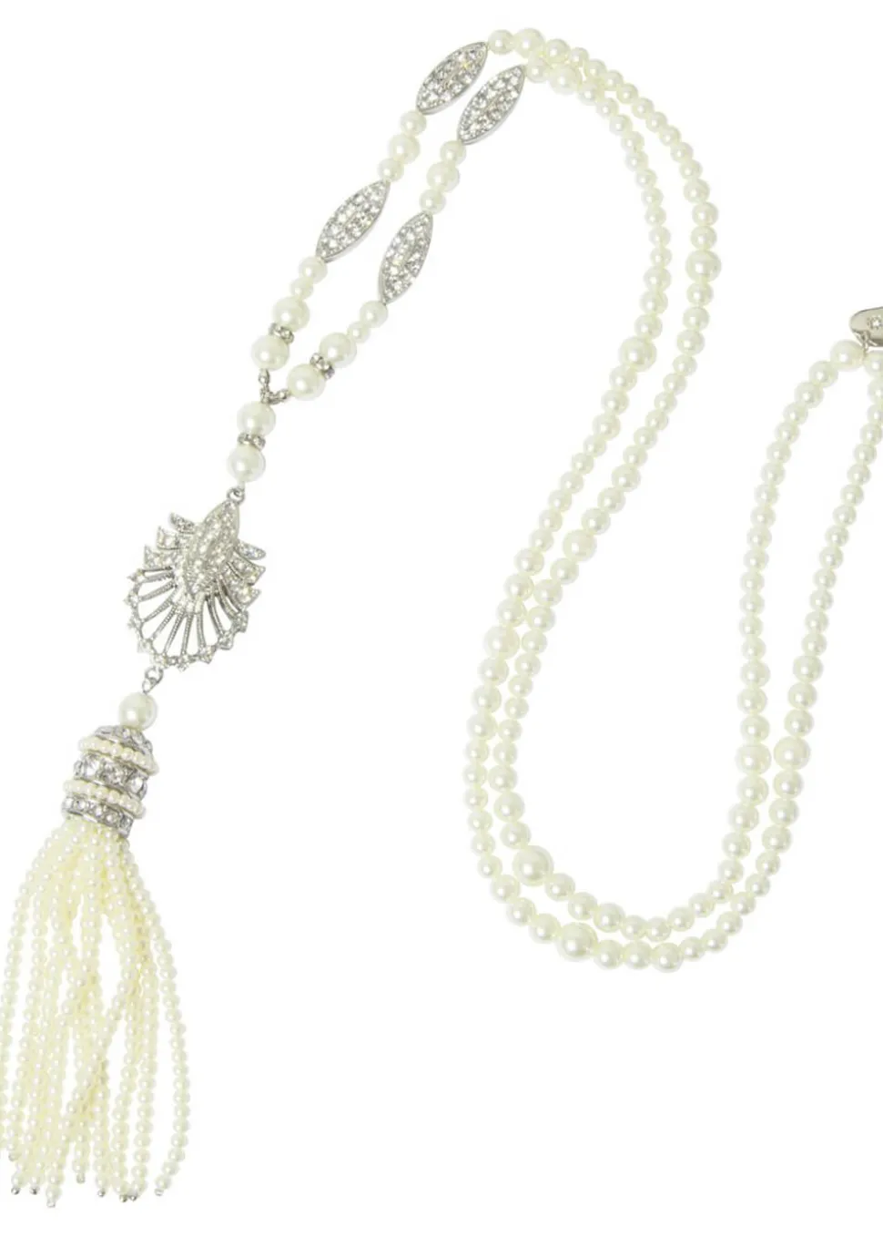 Love Vintage Art Deco Tassel 20's Necklace Cream