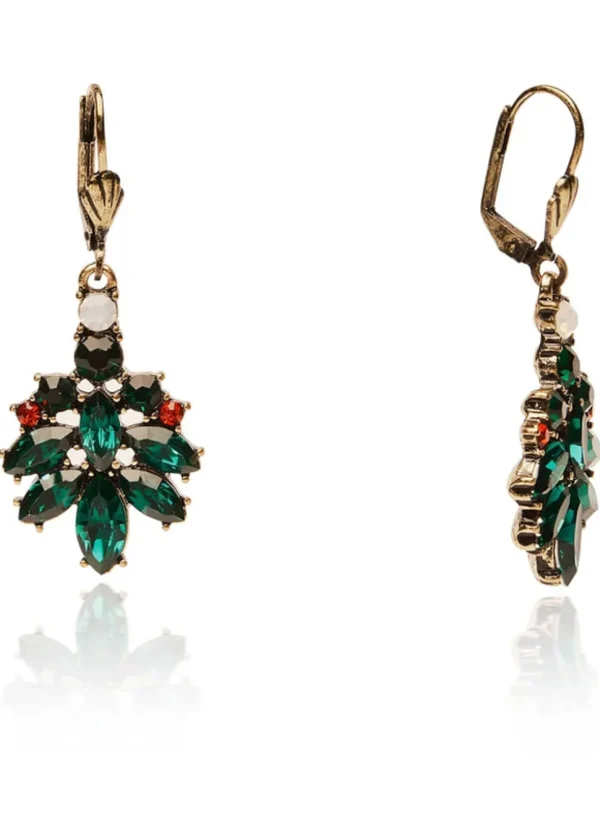 Love Vintage Christmas Tree Earrings Green