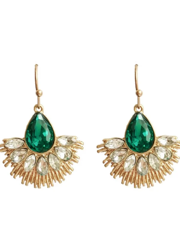 Love Vintage Crystal Fan 20's Earrings Green