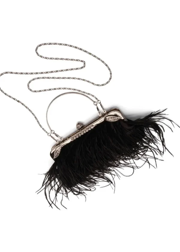 Love Vintage Feather Art Deco Handbag Black