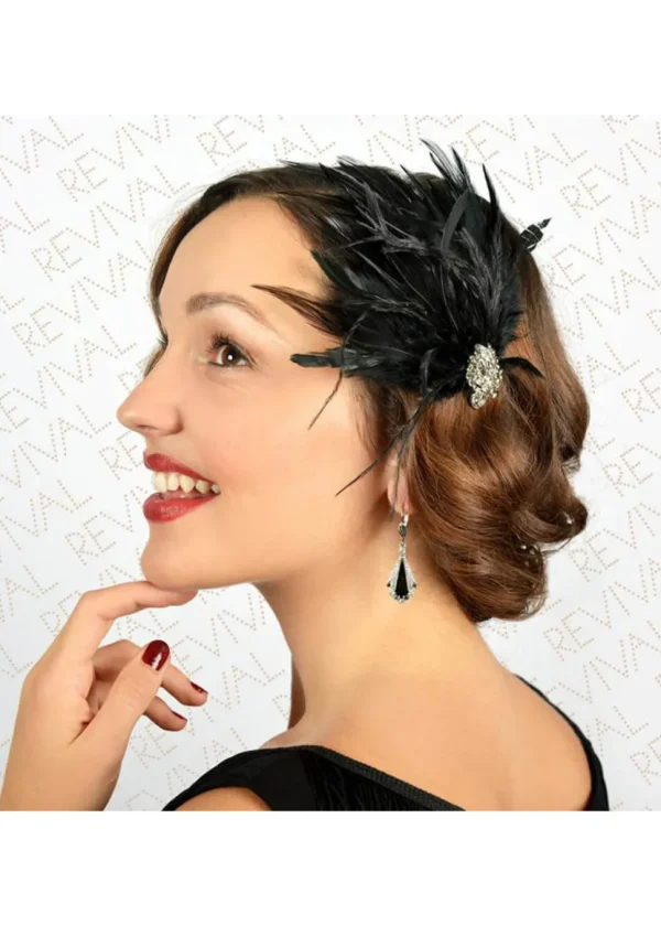 Love Vintage Feather 20's Hairclip Black