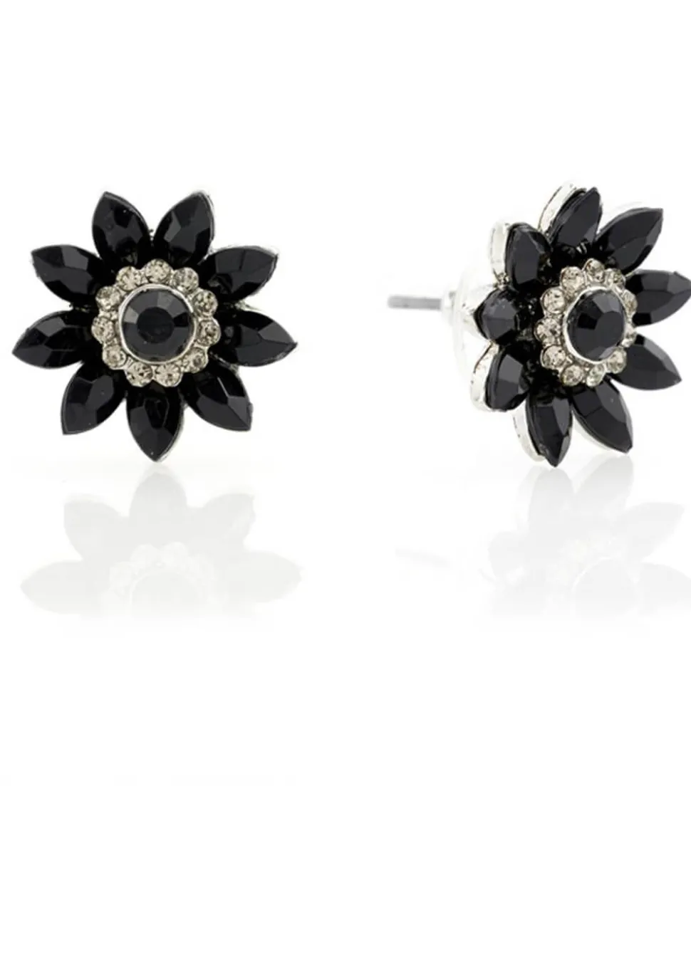 Love Vintage Jet Flower 50's Earrings Black