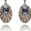 Love Vintage Oval Sapphire Deco Earrings Blue