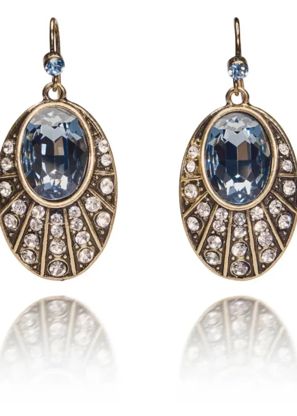 Love Vintage Oval Sapphire Deco Earrings Blue