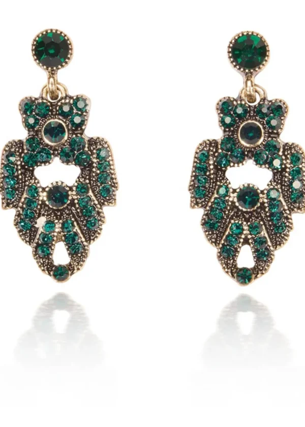 Love Vintage Theda Art Deco 20's Earrings Green