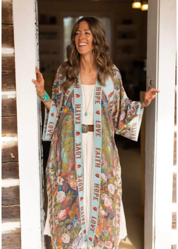 Market Of Stars Love Language Long Kimono Blue