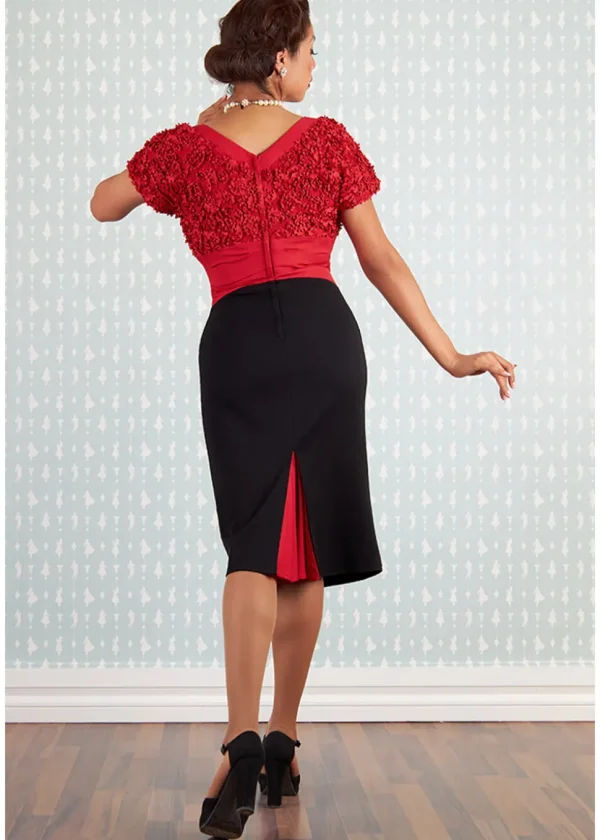 Miss Candyfloss Avarila Rose Lace 50's Pencil Dress Black Red