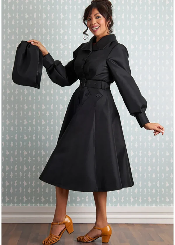 Miss Candyfloss Bernadette Lou Water Resistant 50's Trenchcoat Black