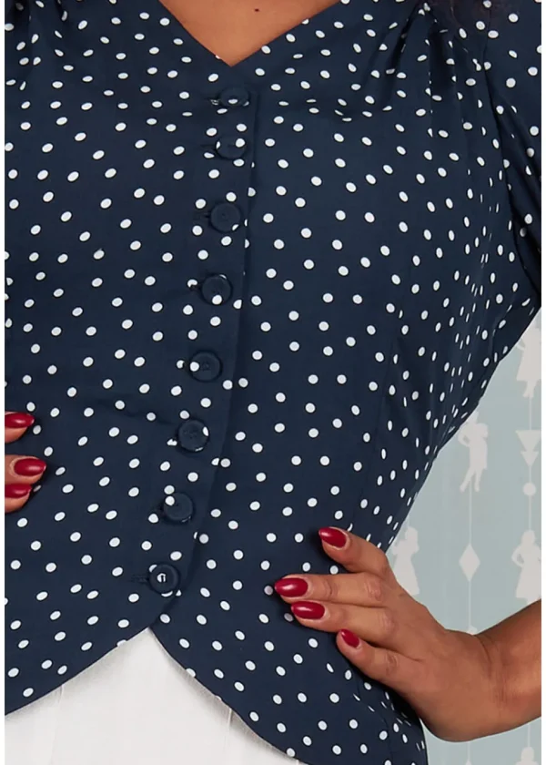 Miss Candyfloss Boronia-Lee Polkadot 40's Blouse Navy Blue