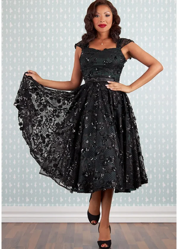 Miss Candyfloss Davonna Lou 50's Swing Dress Black Green