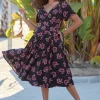 Miss Candyfloss Diana Lou Floral 40's Swing Dress Black Purple