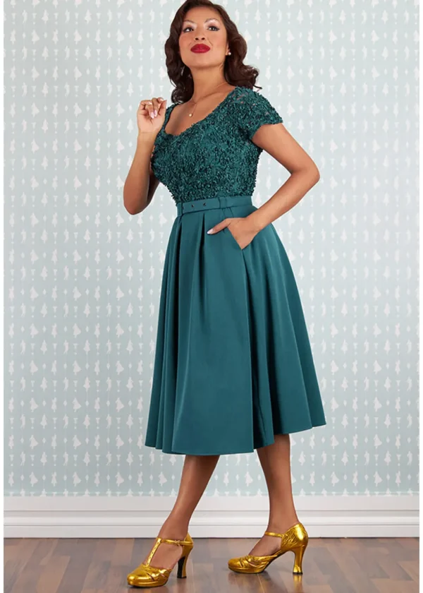 Miss Candyfloss Frieda Kat 40's Swing Dress Petrol